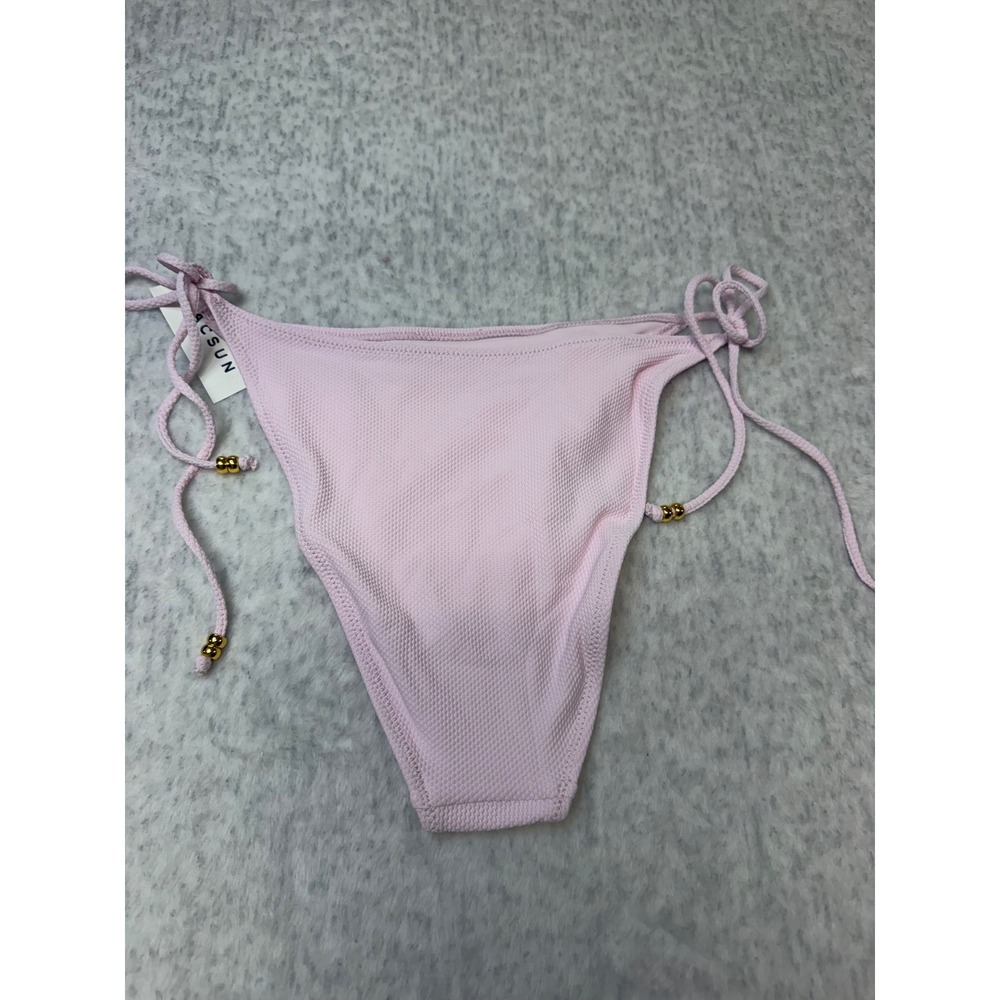 PacSun Swim Eco Pink Textured Side Tie Bikini Bottoms Gold Beads L Large NEW - Picture 5 of 6